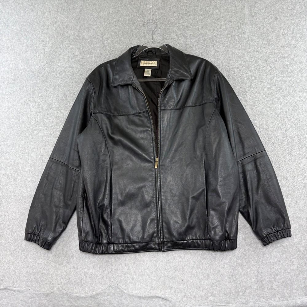 Preston & York Leather Jacket Mens Size L Black Full Zip Bomber Minimalist